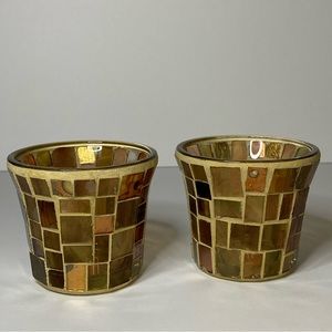 Mosaic Votive Candle Tea Light Holders Brown Tan Home Decor Set Of 2